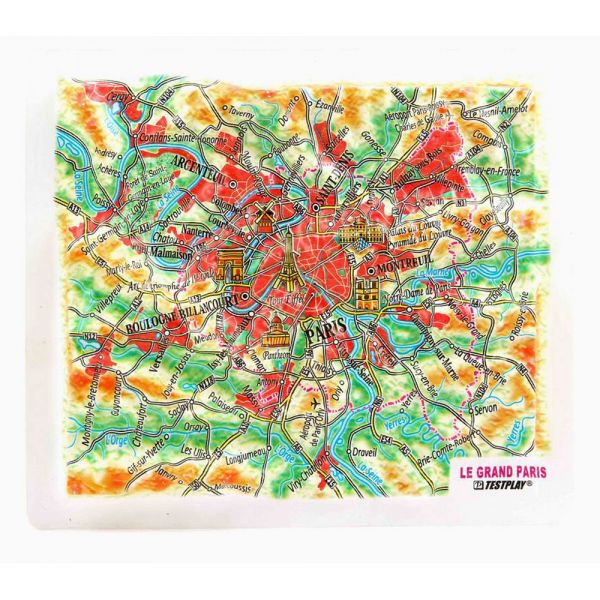  Landkarten Paris. 3D Reliefpanorama, Landkarte (Magnet/Mini) 